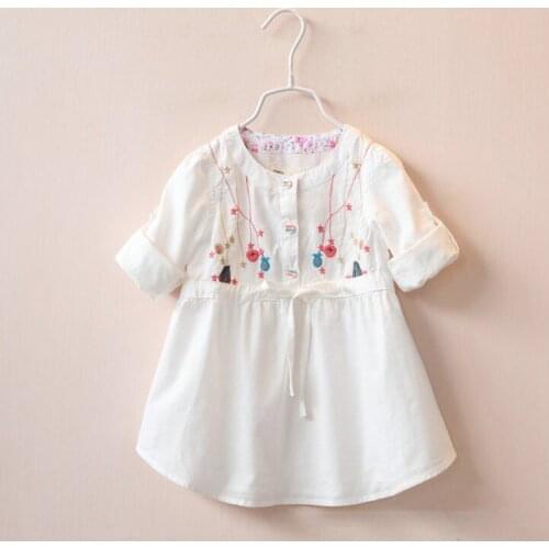 Children Long Sleeve Girl Blouses Clothing Autumn Spring Fashion Baby Girls White Shirts beautiful flower decorate Girl Blouses