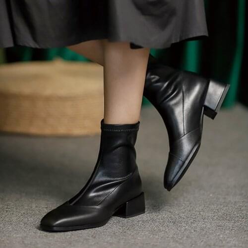 Quality Women Ankle Boots New 2021 Autumn Winter Ankle Boots For Women Casual Low Heels Boots Female Shoes Slim Slip On