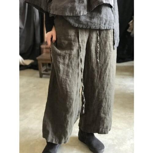 Women Linen Spring Summer Retro Elastic Waist Pants Ladies Loose Flax Trousers Female 2021 Vintage Pants