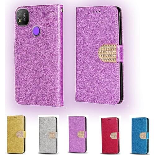 Luxury Glitter Diamond Flip Leather Wallet Phone Case For Tecno Pop 4 Phone cover with card slot
