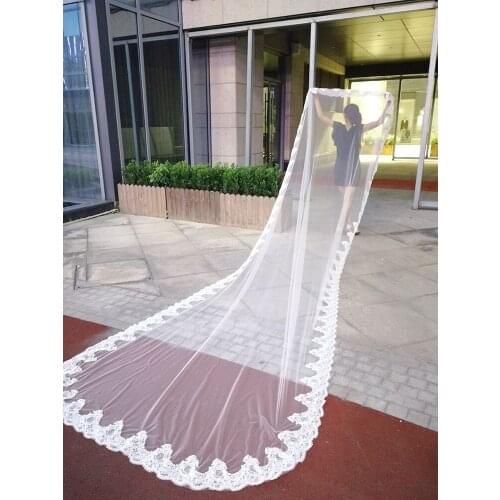 New Arrival 3m 4m 5m Cathedral Wedding Veils Long Bridal Veil 2019 One Layer White Ivory Lace Bride Veils Wedding Accessories