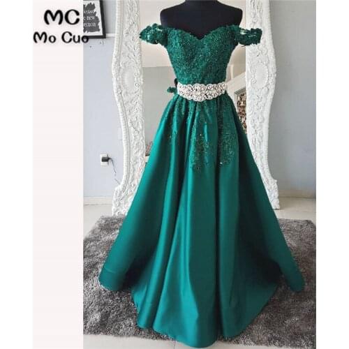 Elegant 2018 A-Line Green Evening Prom dresses Long with Appliques Sashes Vestidos de fiesta Formal V-Neck Evening Dress