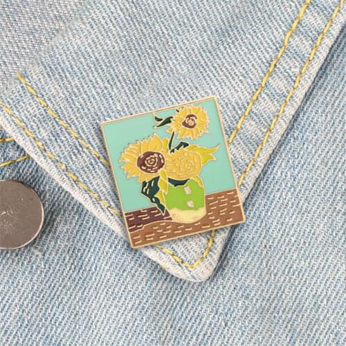 Custom Van Gogh Sunflower Enamel Brooch Badge Lapel Pin Jewelry Personalized Logo Promotional Giveaway Gift Can Be Customized