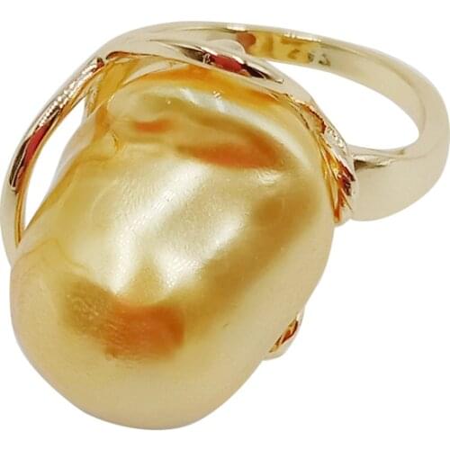 100% FRESHWATER PEARL RING made of 925 silver ring, big gold baroque pearl ring .22x17 mm pearl,plating gold pearl color