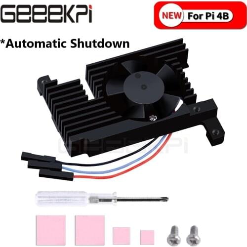 Raspberry Pi 4B Adjustable Speed Heatsink Kit CNC Extreme Quite Cooling Fan Automatic Shutdown 3510 Cooler Thermal Pad