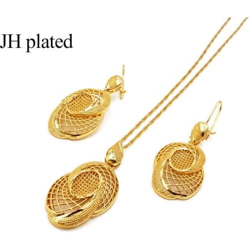 Dubai Fashion 24k Gold color jewelry sets for women African Ethiopia wedding gifts party Ornament Necklace Pendant earrings