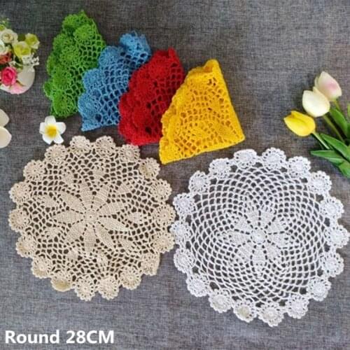 28CM Round Korean Crochet Cotton Coffee Drink Mat Dining Table Placemat Christmas Banquet Party Decorative Glass Coasters Pad