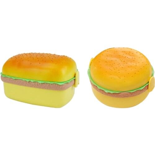 Hamburger Shape Lunch Box Double Layer Cute Burger Bento Box Lunchbox Children School Food Container Spoon Fork Set