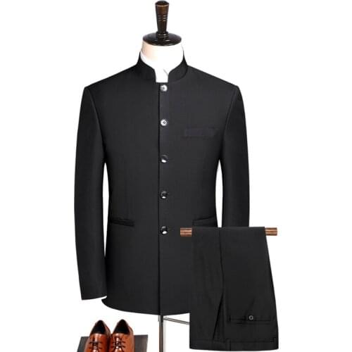2021 jacket+pants Long-term bulk S-5XL large size mens tunic suit stand-up collar suit Chinese style