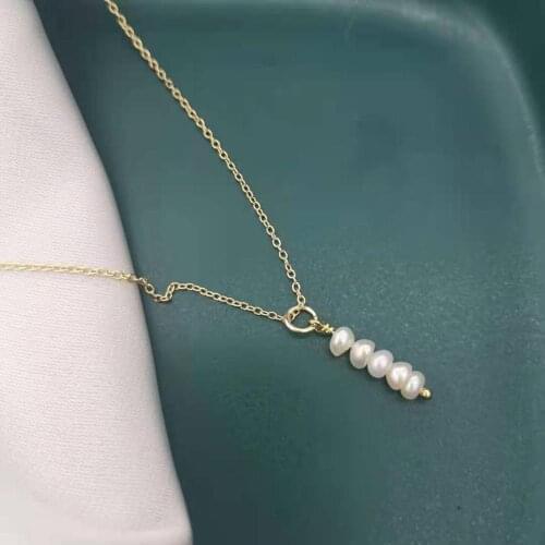 Delicate Freshwater Pearl Bar Necklace 14K Gold Filled Neck Chains Pendants Vintage Hand Made For Elegant Women Necklace Jewelry