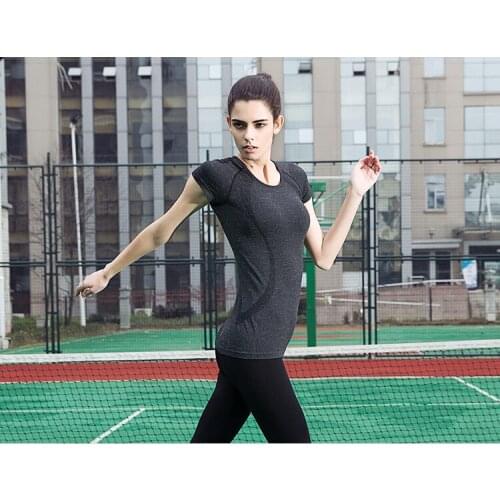 New Womens Summer Fitness Sports T-shirt Quick-Drying Gym Exercise Clothes Compression T-shirt Lady Short Sleeve Running Tops