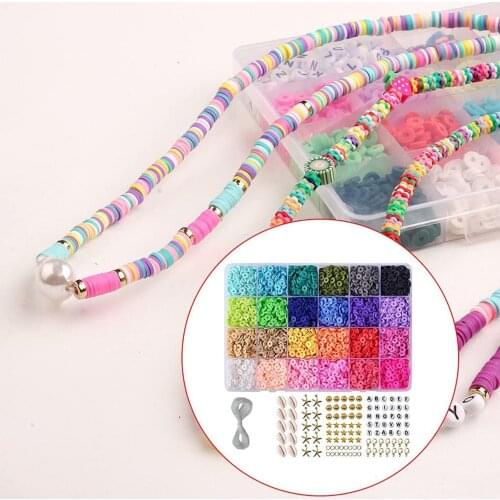 Flat Round Polymer Clay Spacer Beads Kit Charms Elastic String Lobster Clasp Box For Jewelry Making DIY Bracelets Earring Set