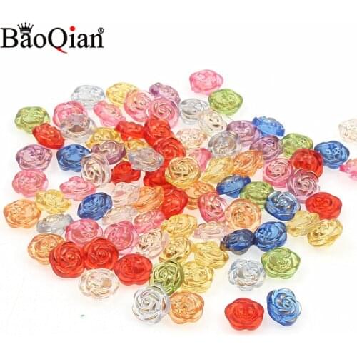 50pcs 13mm Mixed Gold Edge Transparent Rose Flower Resin Acrylic Buttons For Decoration Handmade Craft sewing Accessories