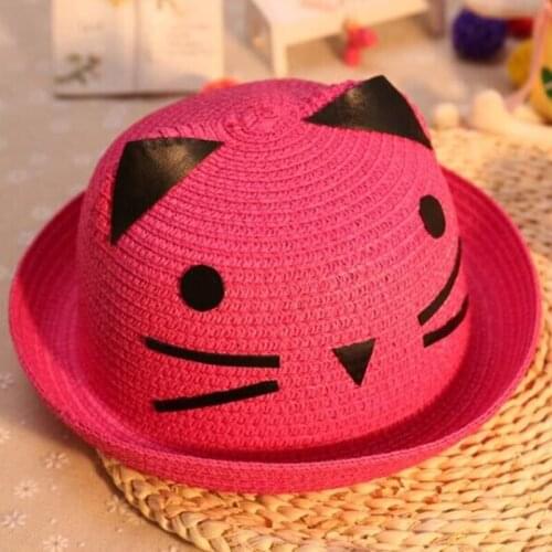 2020 summer childrens cat straw sun hat Korean casual shade sunscreen girl boy beach hat