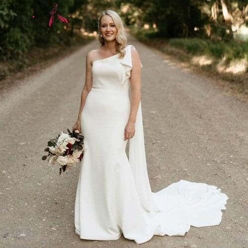 Ivory Mermaid One Shoulder Wedding Dress 2021 Watteau Train Sheath Wedding Dresses Size Custo Made Wedding Gown Bridal Dress