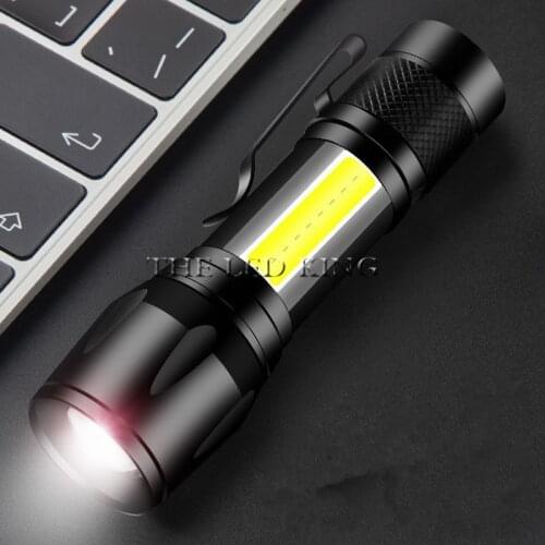 USB COB+ Q5 LED Flashlight Torch Outdoor Camping Light Rechargeable Waterproof Zoomable Lamp Bicycle 3 Mode Handy Flash Light