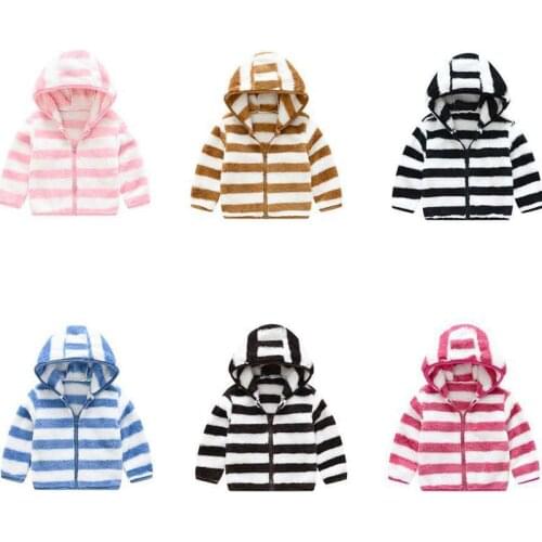 Baby Girls Thickened Coat Childrens Short Cute Wool Sweater Jacket Striped Clothing Boys Hooded Outwear Tops Kids 1-5 Years
