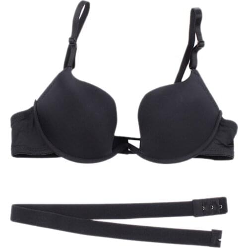 Women Bras Sexy Solid Color Bra Deep U Low Cut Super Push Up Backless Bra Solid
