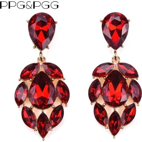 2020 New Red Glass Statement Long Drop Brand Design Vintage Gold Metal Starburst Pendant Stud Earrings Indian Jewelry ZA Earring