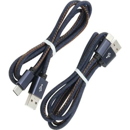 1M Denim Type C Cable Charger For iPhone Micro USB Fast Charging Data Cord for Samsung Xiaomi Redmi Huawei Android Mobile Phone