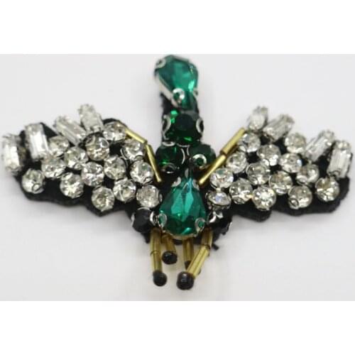 1pc bee 3D Handmade rhinestone beaded Patches for clothing 6*5cm animals parches Embroidery applique flowers decorative patch