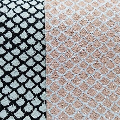 1 YARD Synthetic Letaher, Fine Glitter Leather with Printed Fish Scales Mermaid Grain For DIY Accessories R2014A