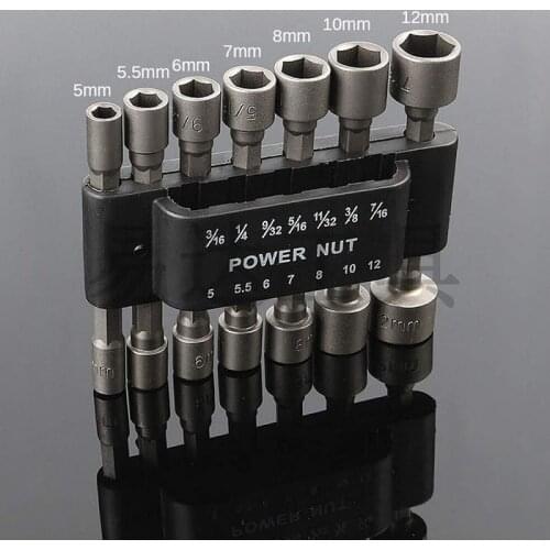 14pcs Strong Sleeve Wrench Hexagonal Handle Screw Sleeve Pneumatic Bits Magnetic Nut Driver Drill Bit Set Hex Socket Wrenches