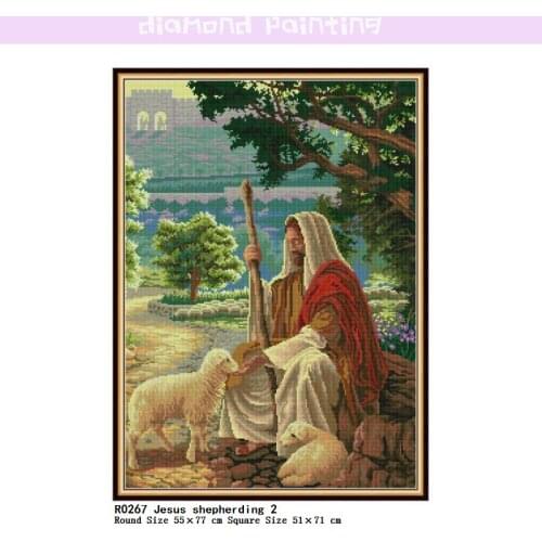 Jesus Shepherding 2 Square & Round DIY Diamond Complete Mosaic Painting Diamond Cross Stitch Kits Diamonds Embroidery Home Decor