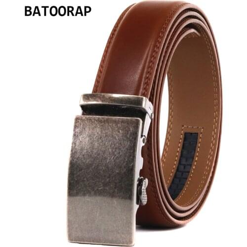 Batoorap Mens Belt Automatic Click Buckle Alloy Casual Leather Belt Ratchet 3.5CM Width TZP-21014