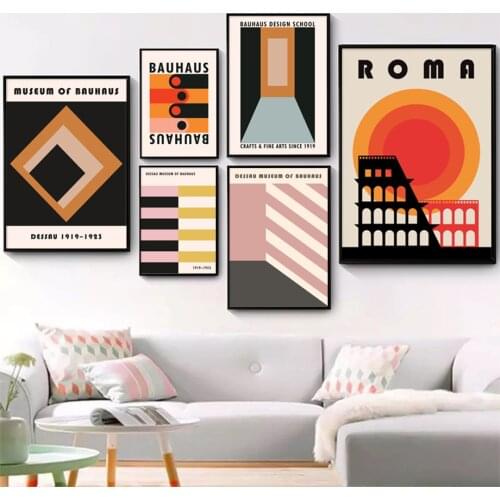 Bauhaus Modern Abstract Minimalist Color Block Wall Art Canvas Painting Posters And Prints Wall Pictures For Living Room Decor