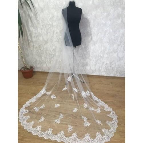 White or ivory lace wedding veil beautiful single layer cathedral lace applique bridal tulle veil with comb