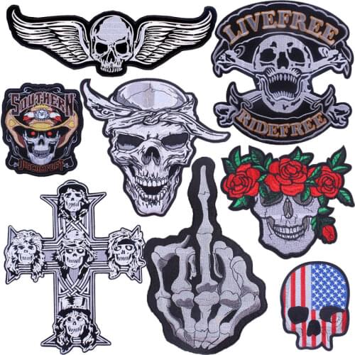 Large Patch Hippie Iron On Patches On Clothes Punk Rock Stripe For Jacket Embroidered Patches For Clothes Punk Skull Patch Badge