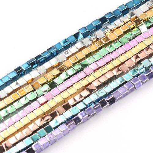 3mm Square Natural Silver Plated Hematite beads Spacer cube Loose beads for diy Jewelry Bracelet Earring Pendant Making 136Pcs