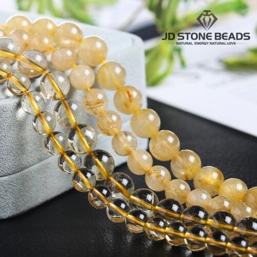 Natural Gold Rutilated Quartz High Quality Energy Hair Crystal Yellow Round Gemstone 6 8 10mm Diy Charm Beads For Jewelry Making