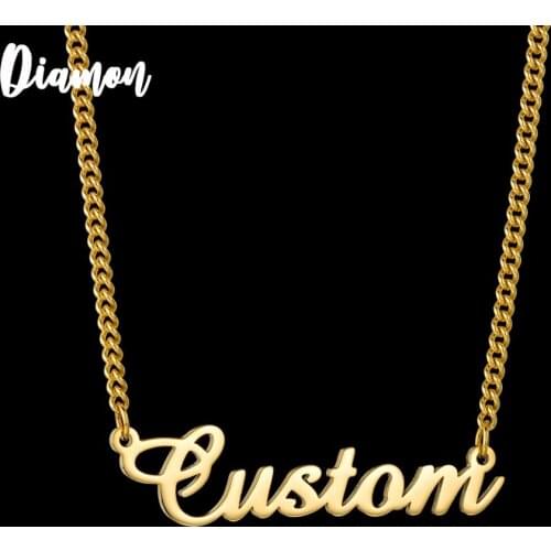 Diamon Customized 2020 Fashion Stainless Steel Name Necklace Thicker Cuban Chain Personalized Letter Gold Pendant Handmade Gift