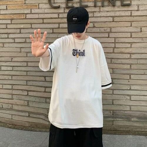 Oversized Men T Shirt Mesh Retro Embroidery Short Sleeve O Neck China Style High Street Harajuku Couple Sport Male Clothing