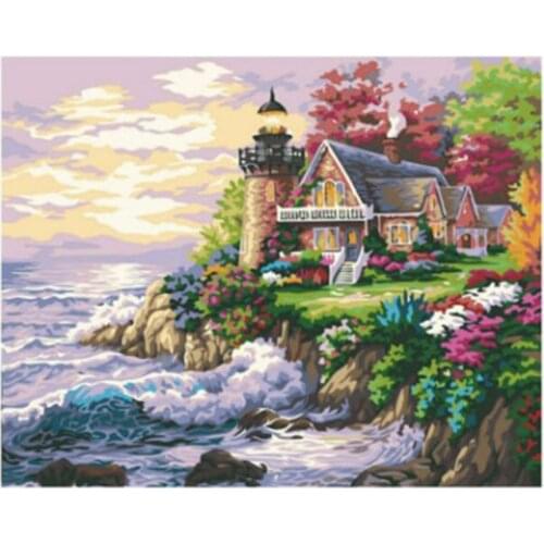 GATYZTORY DIY painting by numbers kits with frame for adults Beach house seascape HandPainted art Home Decor Gift Canvas Drawing