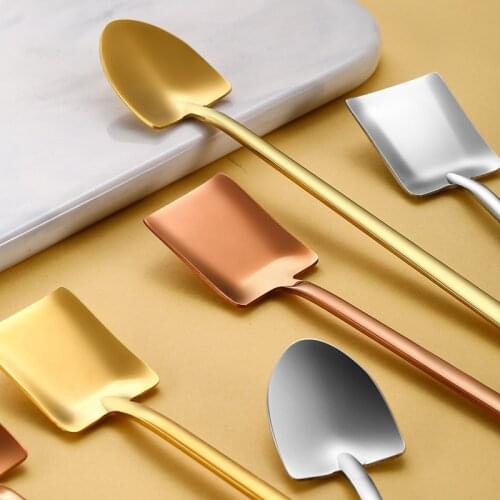 Creative Stainless Steel Shovel Coffee Spoon Dessert Ice Cream Milk Tea Flatware Birthday Gift Kitchen Tableware