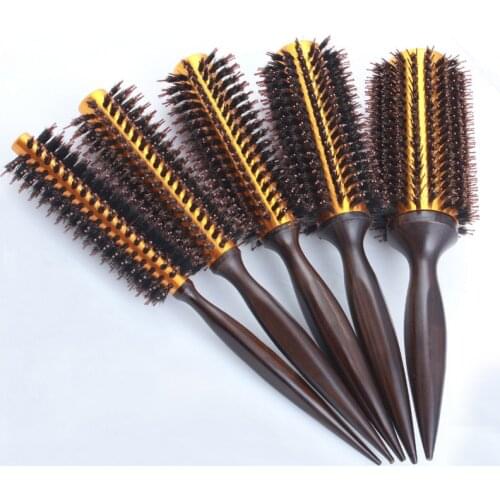 IRUI 1pc Natural Boar Bristle Round Brush Wooden Handle Hair Rolling Brush For Hair Drying Styling Curling