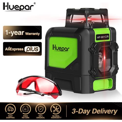 Huepar 5 Lines Red Laser Level Cross Line 360 Rotary Vertrical Horizontal Self-leveling Lasers Sets & Laser Enhancement Glasses