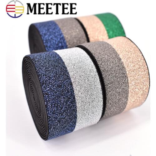 Metee 5/10Meter 4cm Bright Silk Elastic Band Nylon Rubber Bands Webbing for Garment Skirt Waistband DIY Cloth Sewing Accessories
