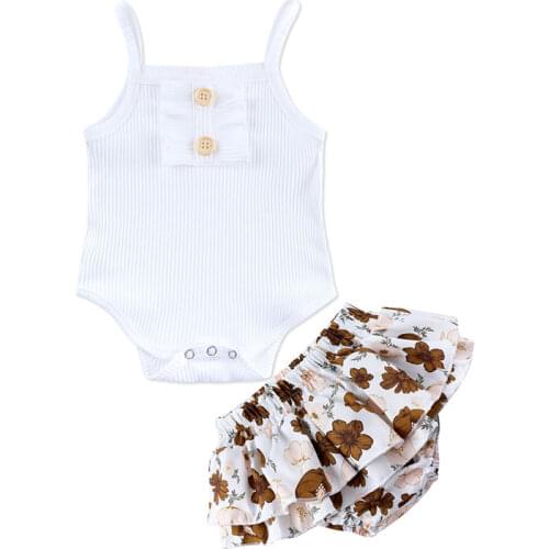 Summer Newborn Clothes Girls Outfit Floral Baby Girl Clothes Suit Cotton Sleeveless Tops+White Skirt Baby Clothes 3-24 Months