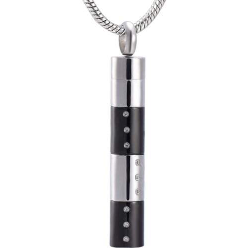 Crystal Cylinder Memorial Mini Urn Pendant Stainless Steel Cremation Jewelry For Ashes Keepsake Pendant Necklace For Men
