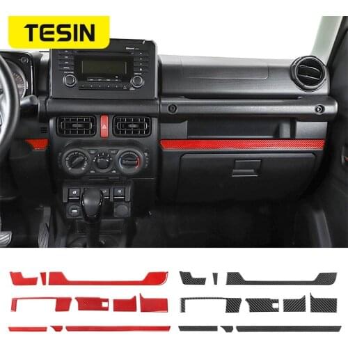 TESIN Carbon Fiber Car Central Console Decoration Kit Interior Strips Stickers For Suzuki Jimny 2019-2020 Car Accessories Stying