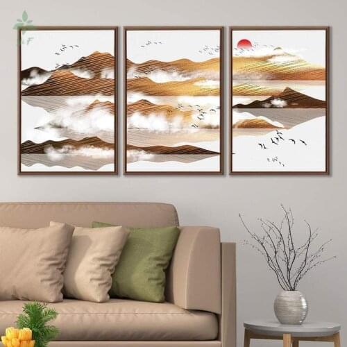 Set Of Three Framed Canvas Wall Art Abstract Landscape Canvas Prints Foggy Mountain Forest Print