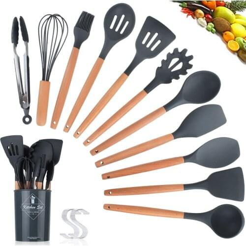 11pcs/set Kitchen Set Black Red Silicone Kitchen Utensil Set Stainless Steel Cooking Utensils Non-stick Spatula Kitchenware