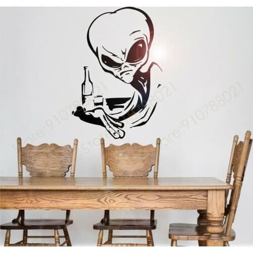 Alien UFO Space Fantasy Drinking Vinyl Wall Sticker Home Decor Restaurant Kitchen Decals Removable Self-adhesive Wallpaper S326