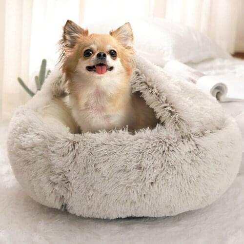 New Warm Dog Bed Cat Mat Round Plush House Sofa Soft Sleeping Pet Basket For Dogs Cats Nest 2 In 1 Pet Bed Pet Cushion Supplies
