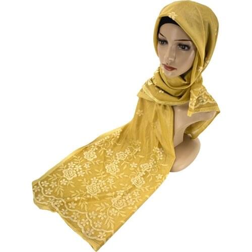 New Design Muslim Women hijab scarf Floral Embroider Scarves solid elegant Lady Cloth accessories