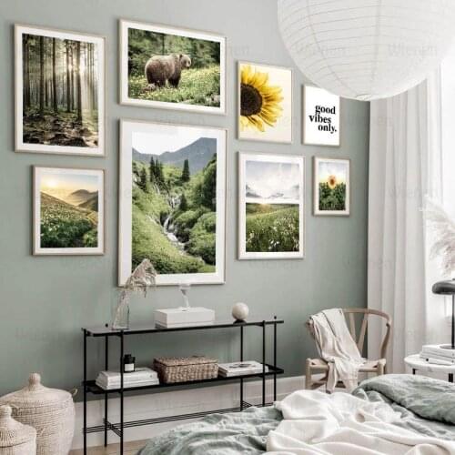 Nordic Style Poster Green Plant Forest Landscape Canvas Painting Sunflower Sunshine Tree Picture Home Decoration Wall Art